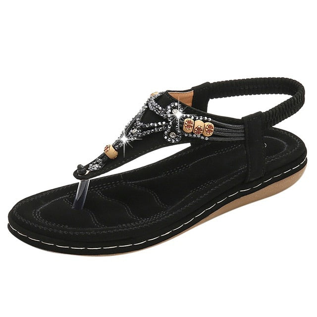 Bohemia Women Ladies Fashion Crystal Bead Flat Slipper Sandals