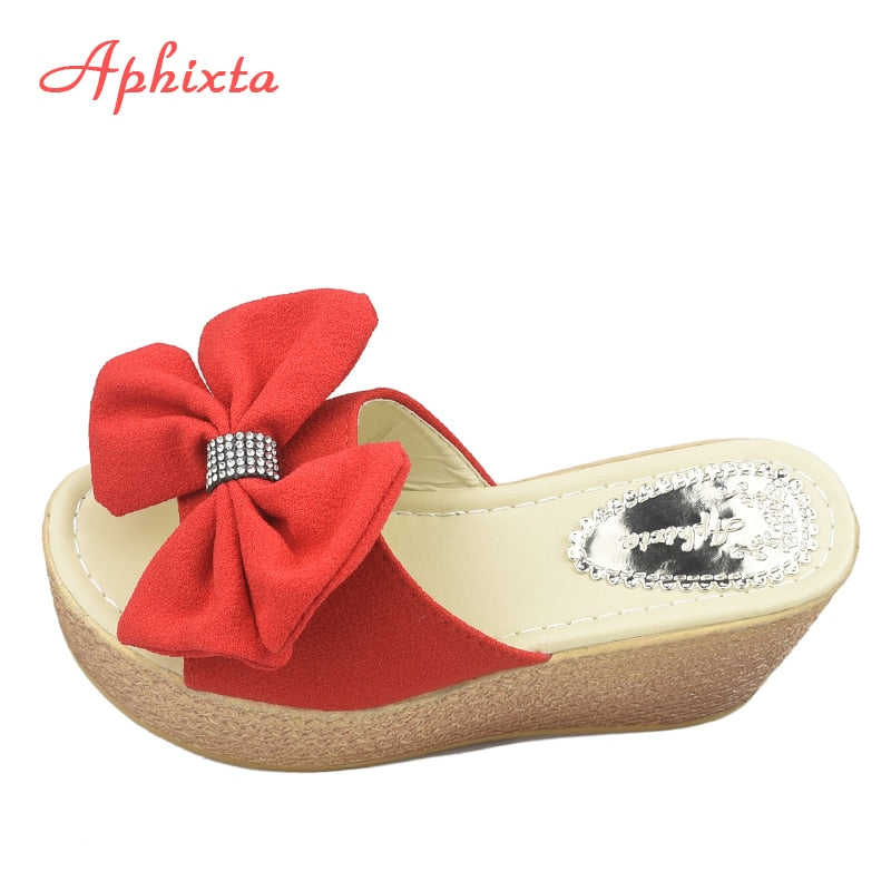 9cm Heels Platform Wedge Slippers Butterfly-knot Female Sandals