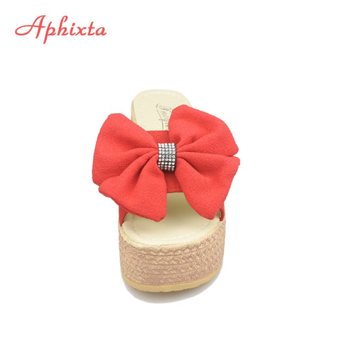 9cm Heels Platform Wedge Slippers Butterfly-knot Female Sandals