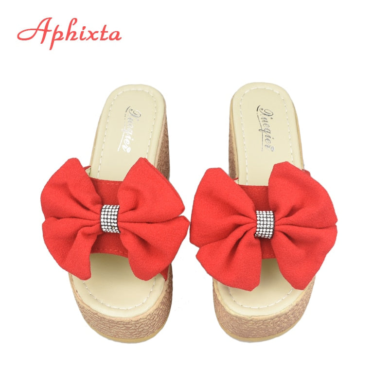 9cm Heels Platform Wedge Slippers Butterfly-knot Female Sandals