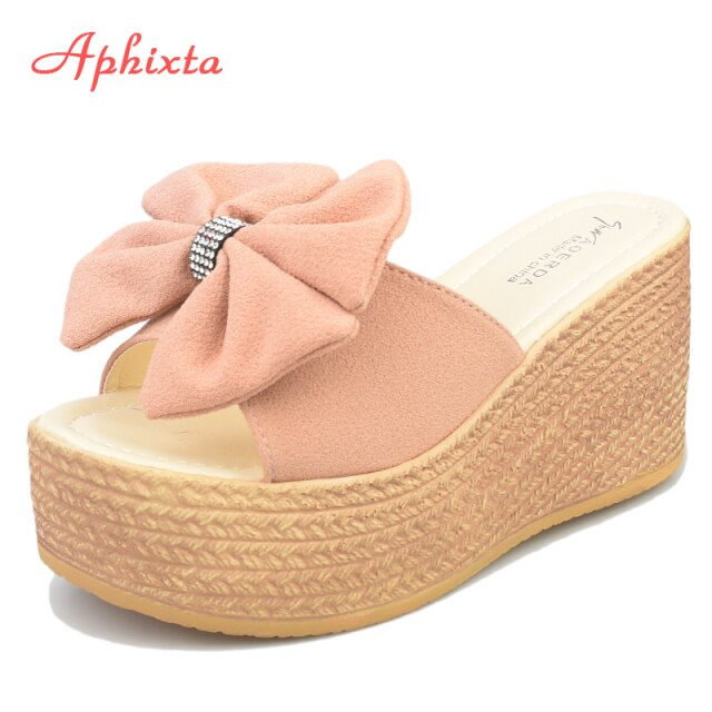 9cm Heels Platform Wedge Slippers Butterfly-knot Female Sandals