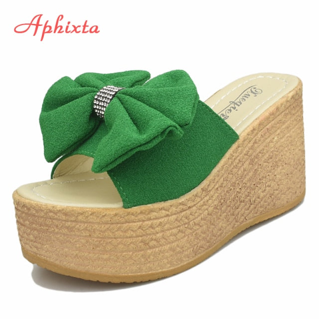 9cm Heels Platform Wedge Slippers Butterfly-knot Female Sandals