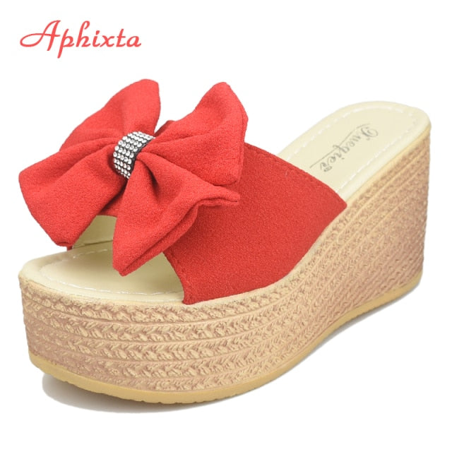 9cm Heels Platform Wedge Slippers Butterfly-knot Female Sandals