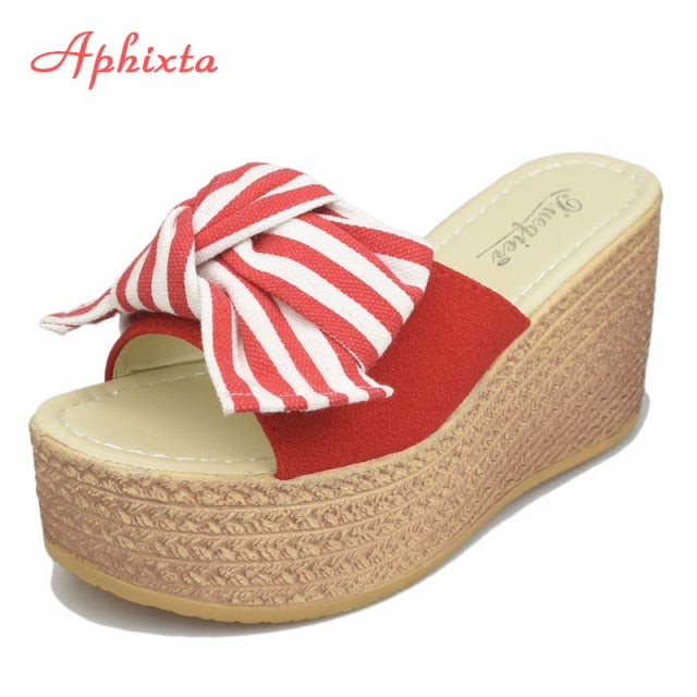 9cm Heels Platform Wedge Slippers Butterfly-knot Female Sandals