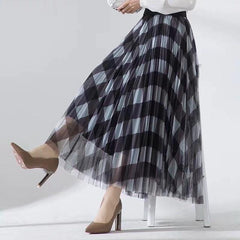 Vintage Mesh Patchwork Long Skirts High Waist