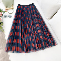 Vintage Mesh Patchwork Long Skirts High Waist