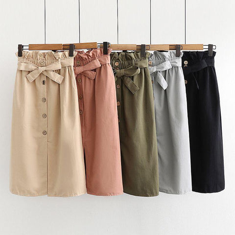 High Waist Cotton Casual A Line Skirt Pocket Lace up