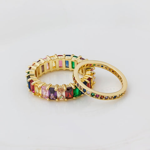 Eternity Band Ring Thin Skinny Rainbow Color Classic