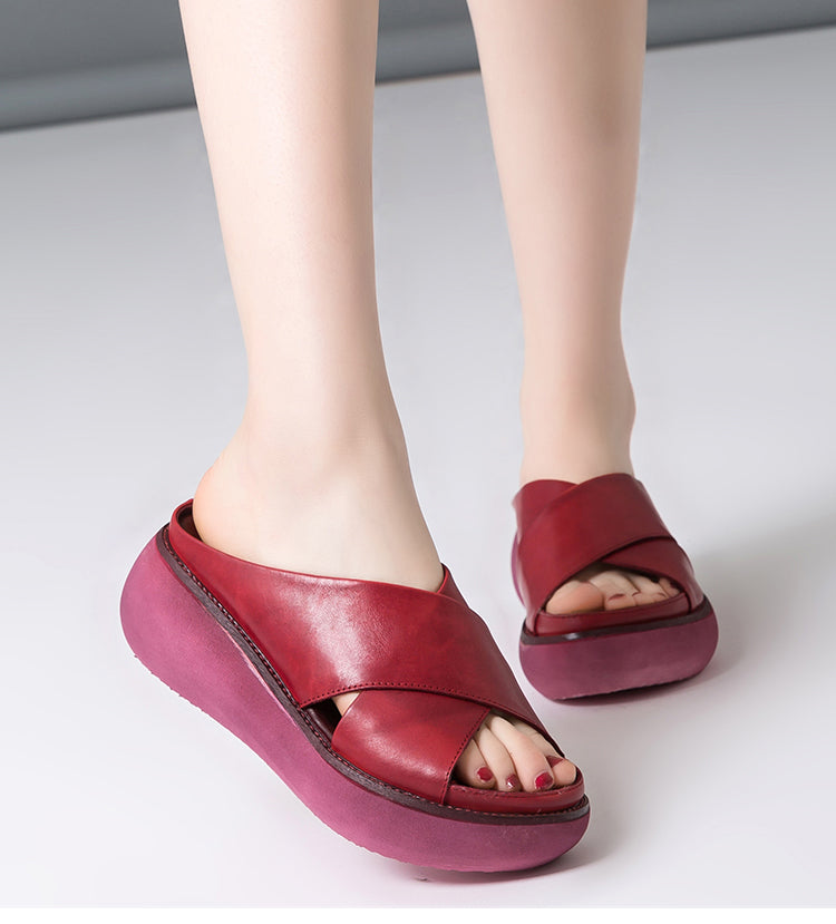 Sandals Soft Leather Wedges Shoes Platform – lastrafashion