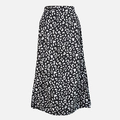 Leopard Printed Side Split Long Black High Waist Zip Vintage Ladies Skirt