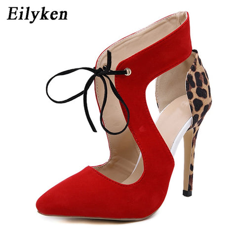 High Heels Red Leopard Shoes Women Pumps Wedding Lady Pointed Toe