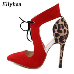 High Heels Red Leopard Shoes Women Pumps Wedding Lady Pointed Toe