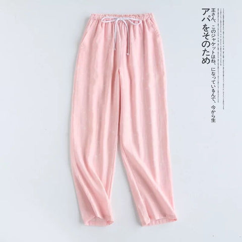 Couples Cotton Gauze Sleep Pants Ladies Home Tie Pajama Pant