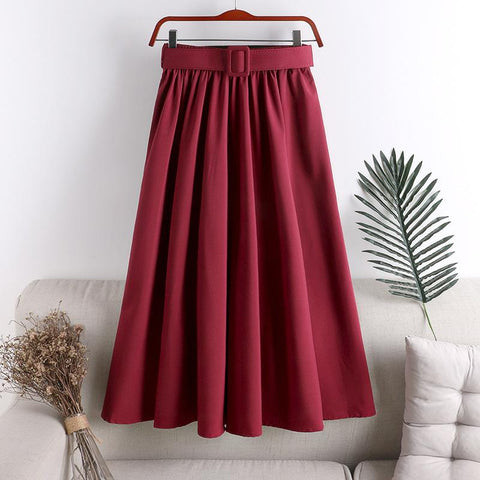 Midi Skirt With Belt High Waist