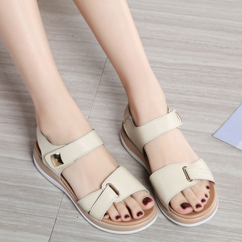 Women Female Ladies Mother Genuine Leather Shoes Sandals Flats