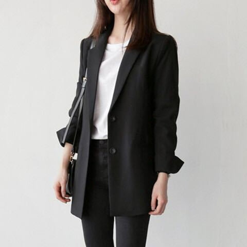 Women Black Suit Blazer Office Jacket Ladies Tailored Oversized