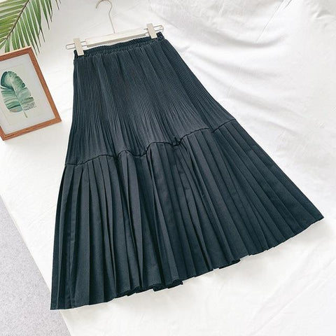 Elegant Solid Color Vintage High Waist Pleated Chic Skirt