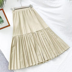 Elegant Solid Color Vintage High Waist Pleated Chic Skirt