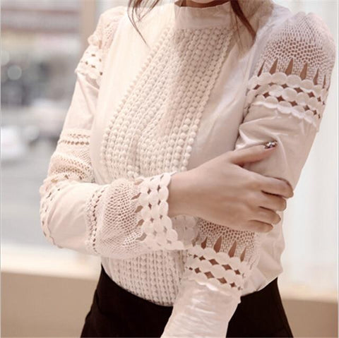 Blouses Slim Bottoming Long-sleeved White Shirt Lace