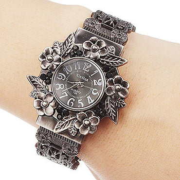 Stainless Steel Dial Quartz Wristwatches Bracelet Watches Flower