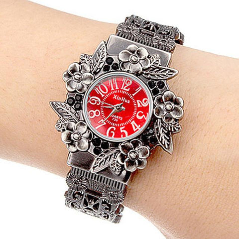 Stainless Steel Dial Quartz Wristwatches Bracelet Watches Flower