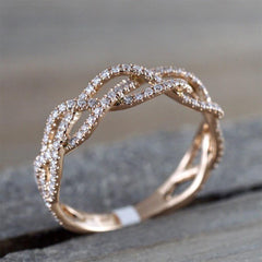 Rose Gold Zircon Twist Geometric Ring Fashion