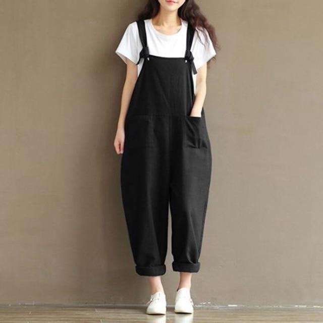 Fashion Girls Solid Jumpsuit Strap Dungaree Harem Trousers