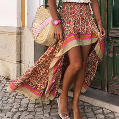 Boho Print Elastic Waist Gypsy Ethnic Skirt