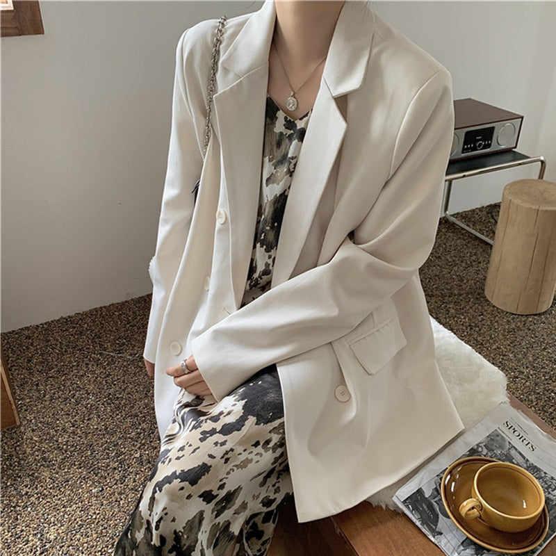 Elegant Double-breasted Women Blazer Jacket Stylish Office Suit Jacket