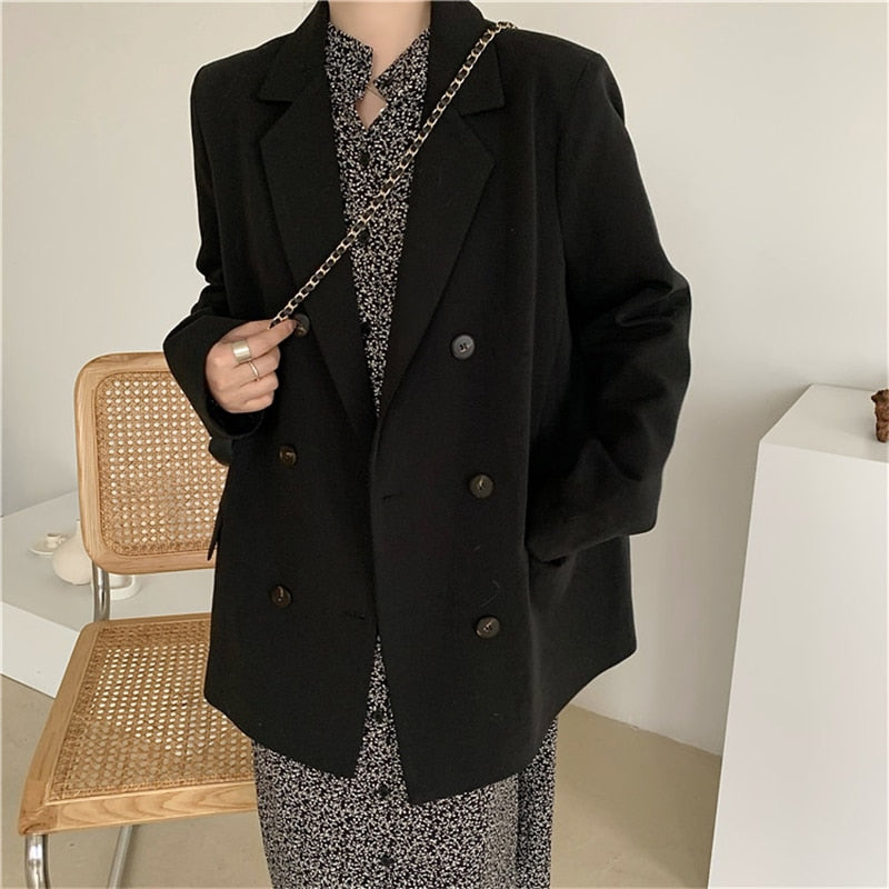 Elegant Double-breasted Women Blazer Jacket Stylish Office Suit Jacket