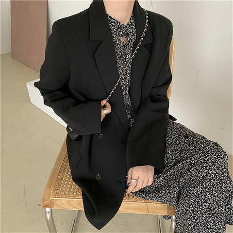 Elegant Double-breasted Women Blazer Jacket Stylish Office Suit Jacket