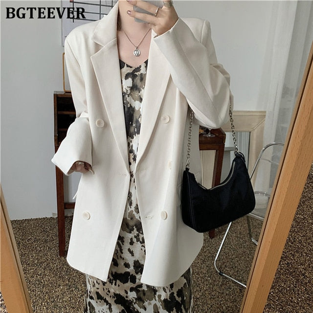 Elegant Double-breasted Women Blazer Jacket Stylish Office Suit Jacket