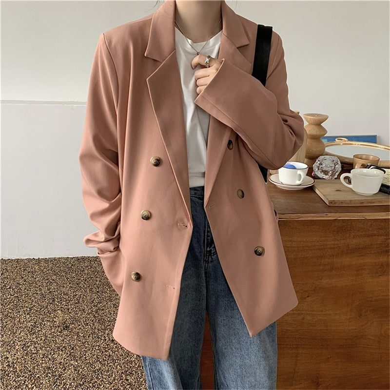 Elegant Double-breasted Women Blazer Jacket Stylish Office Suit Jacket