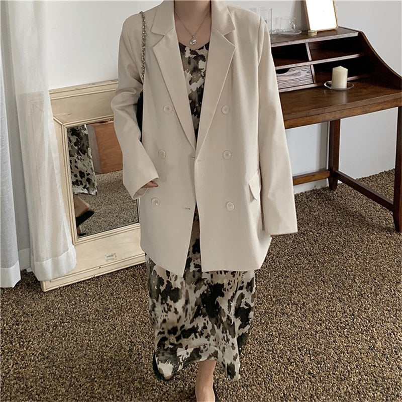 Elegant Double-breasted Women Blazer Jacket Stylish Office Suit Jacket