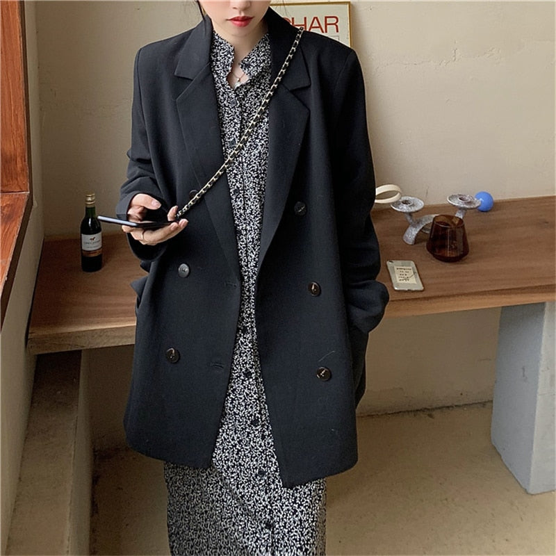 Elegant Double-breasted Women Blazer Jacket Stylish Office Suit Jacket