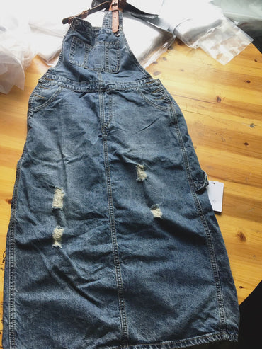 Spaghetti Strap Ripped Vintage Denim Dresses