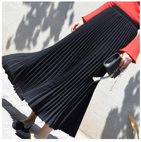 Vintage Pleated Midi Long Chiffon Skirt