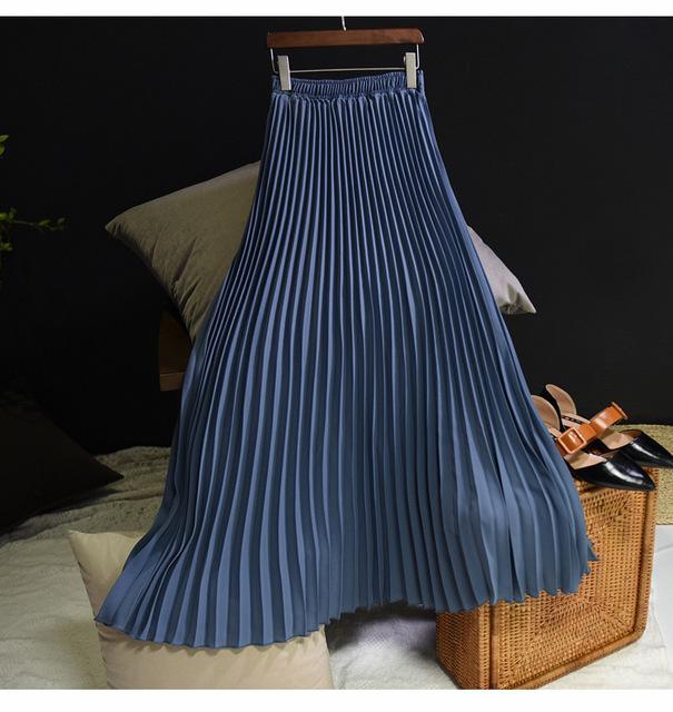 Vintage Pleated Midi Long Chiffon Skirt