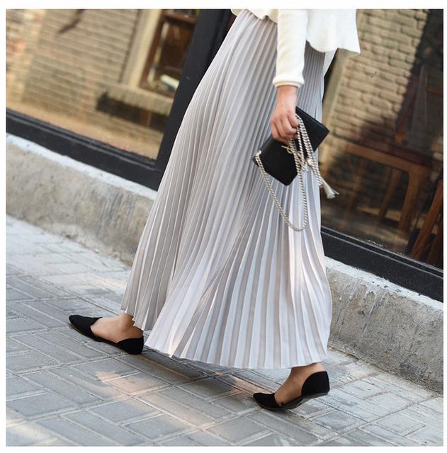 Vintage Pleated Midi Long Chiffon Skirt