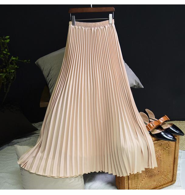 Vintage Pleated Midi Long Chiffon Skirt