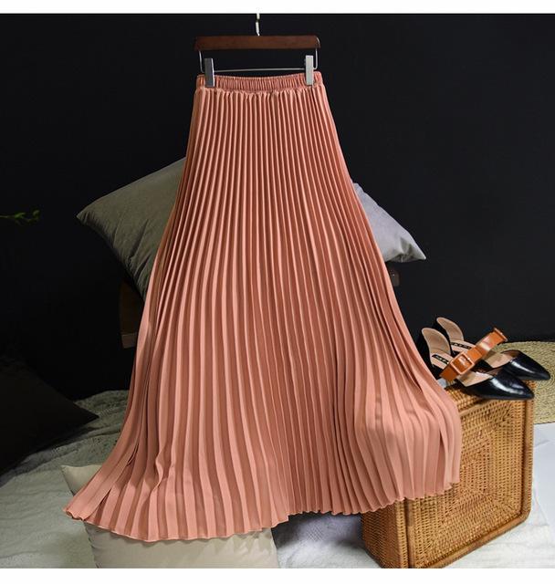 Vintage Pleated Midi Long Chiffon Skirt