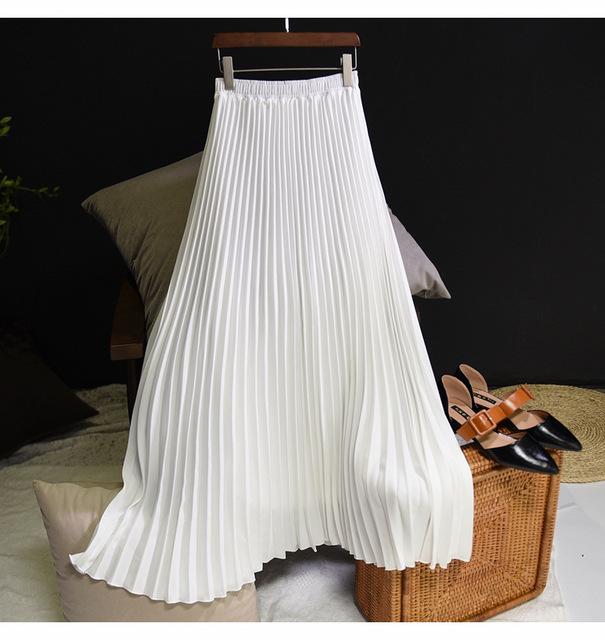 Vintage Pleated Midi Long Chiffon Skirt