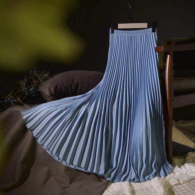 Vintage Pleated Midi Long Chiffon Skirt