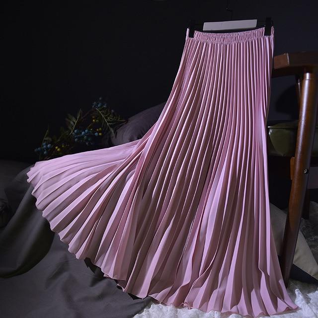 Vintage Pleated Midi Long Chiffon Skirt