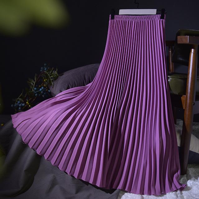 Vintage Pleated Midi Long Chiffon Skirt