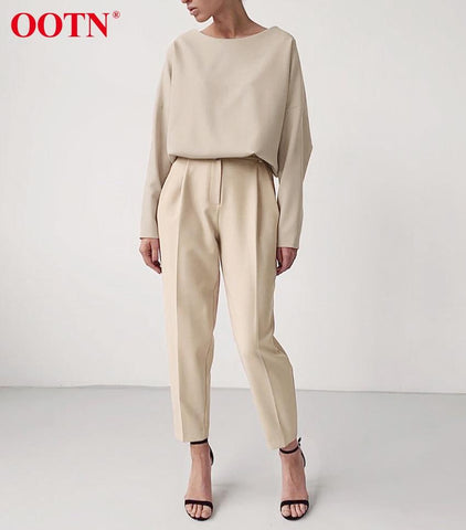 Casual High Waist Khaki Spring Brown Zipper Pocket Solid Pencil Pants