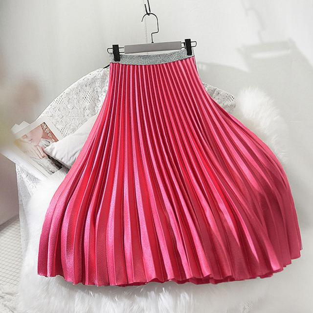 Metal Color Pleated Midi Skirt – lastrafashion