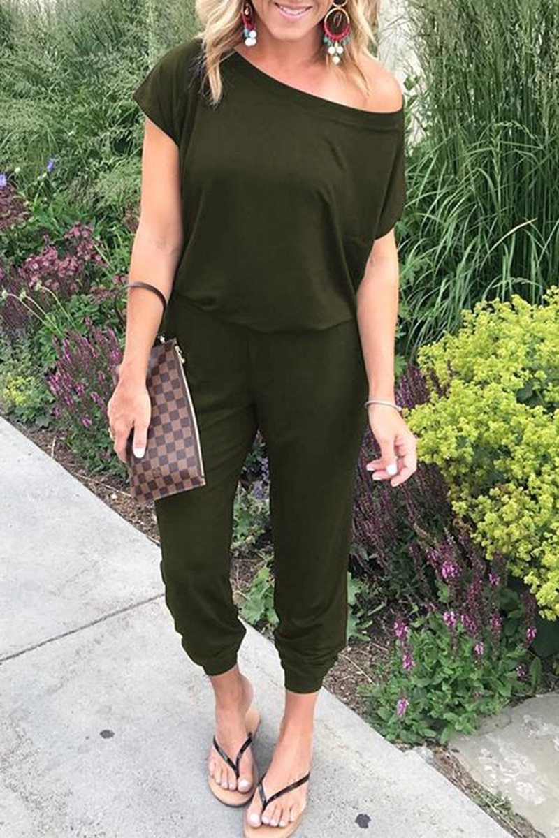 Fashion Slant Shoulder Casual Pocket Jumpsuit