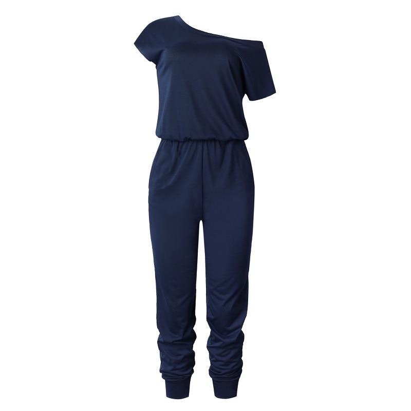 Fashion Slant Shoulder Casual Pocket Jumpsuit