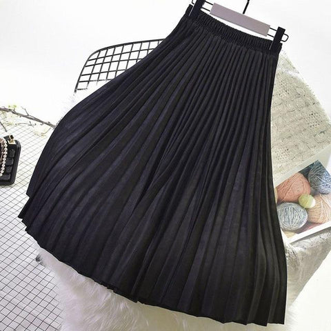 Elegant Suede Pleated Midi Skirt